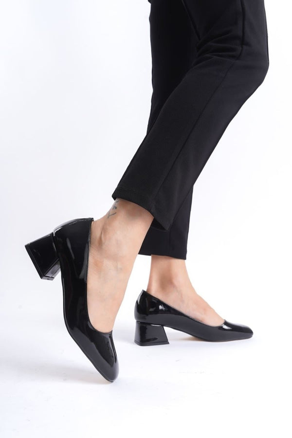 Scarpax Clay Kadın Siyah Rugan Topuklu Ayakkabı