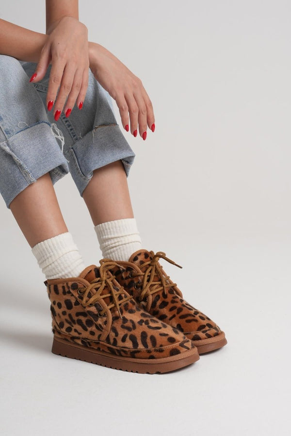 Scarpax Daria Kadın Kışlık Leopar Desen İçi Kürklü Bot