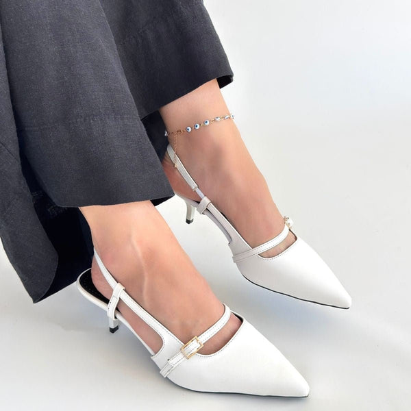 Scarpax Darina Beyaz Cilt Topuklu Ayakkabı