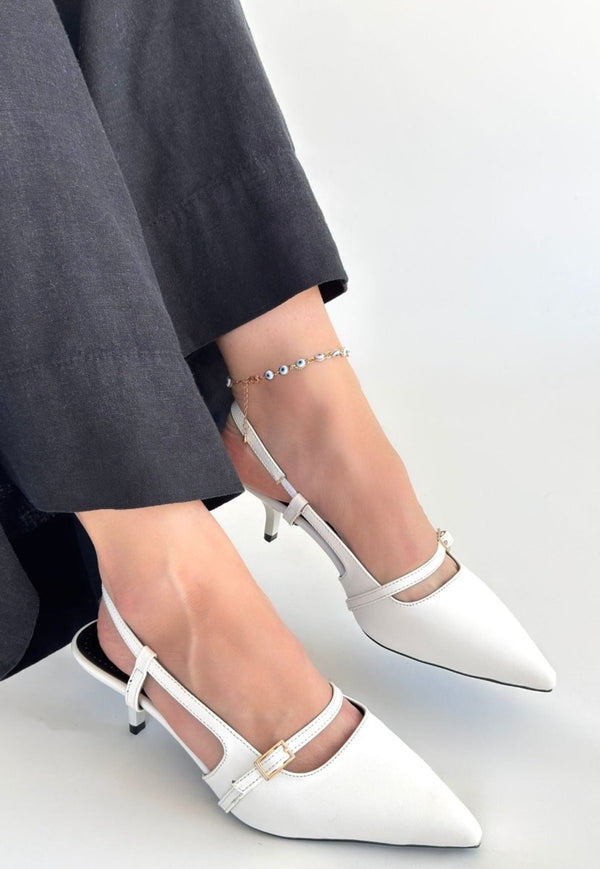 Scarpax Darina Beyaz Cilt Topuklu Ayakkabı