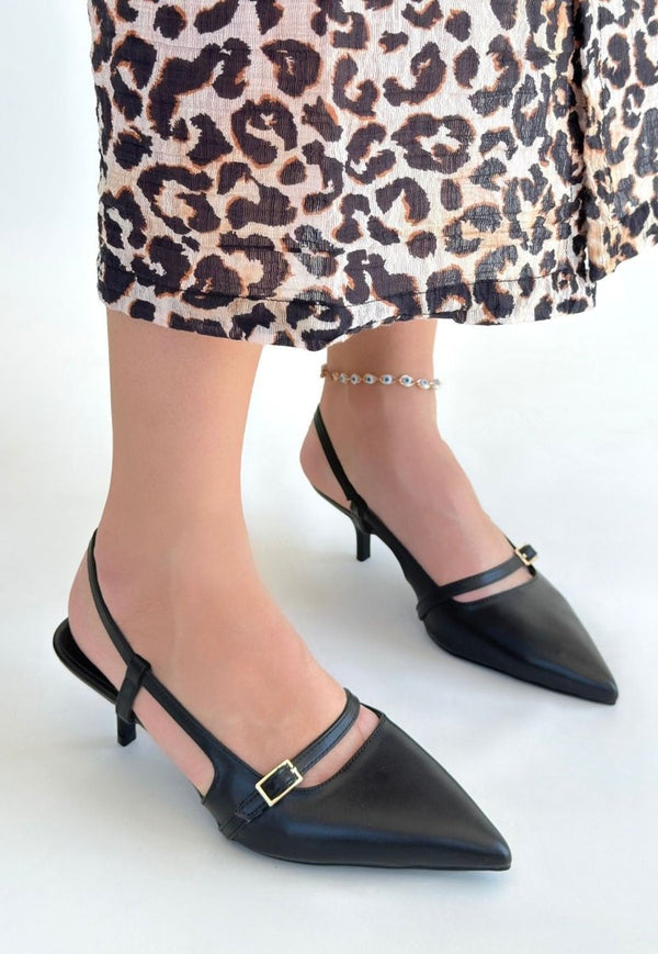 Scarpax Darina Siyah Cilt Topuklu Ayakkabı