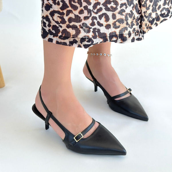 Scarpax Darina Siyah Cilt Topuklu Ayakkabı