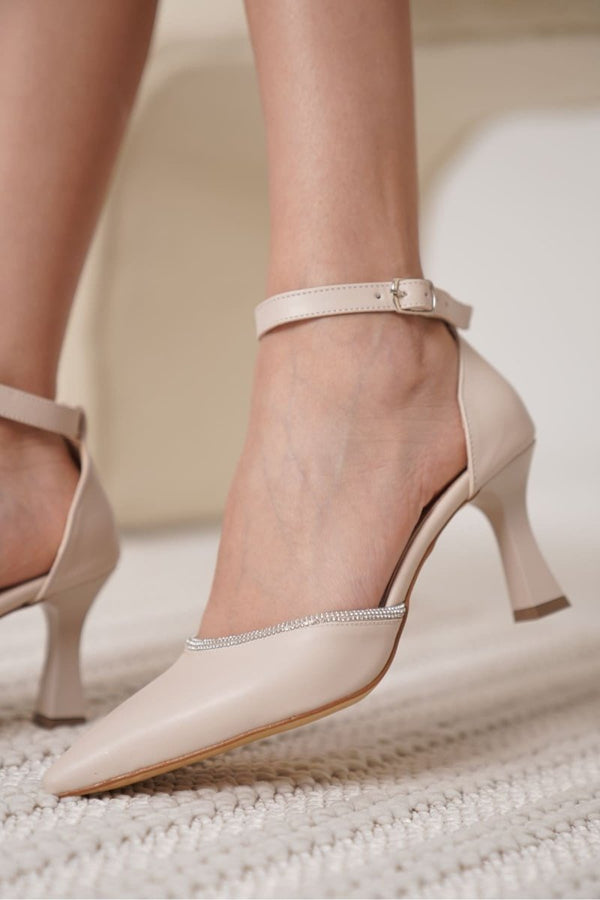 Scarpax Darla Taşlı Kadın Bej Topuklu Ayakkabı