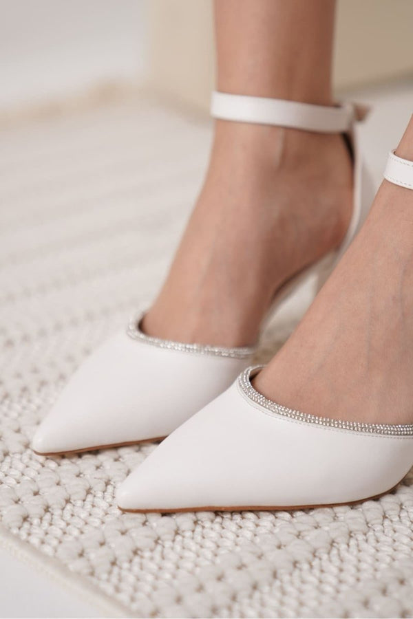 Scarpax Darla Taşlı Kadın Beyaz Topuklu Ayakkabı