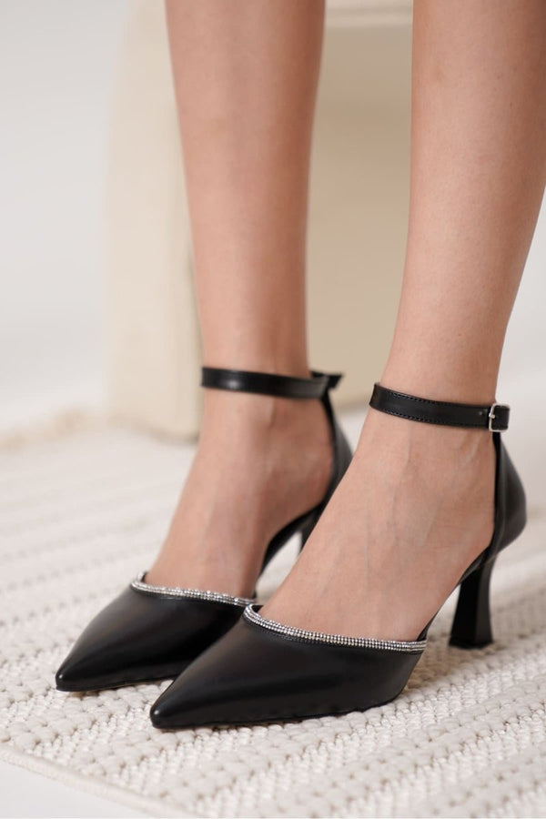 Scarpax Darla Taşlı Kadın Siyah Topuklu Ayakkabı
