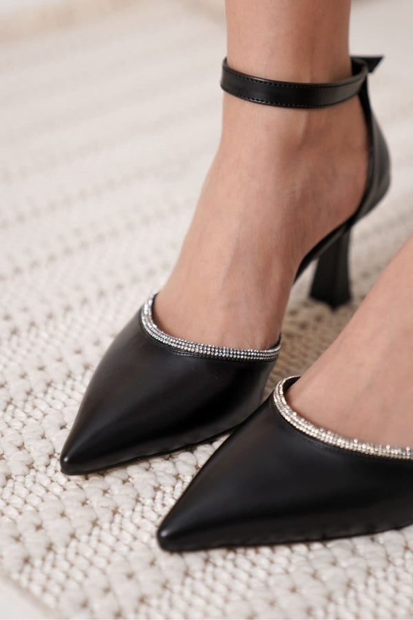 Scarpax Darla Taşlı Kadın Siyah Topuklu Ayakkabı