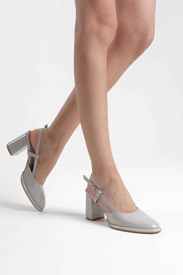Scarpax Denma Gri Rugan Kadın Topuklu Ayakkabı