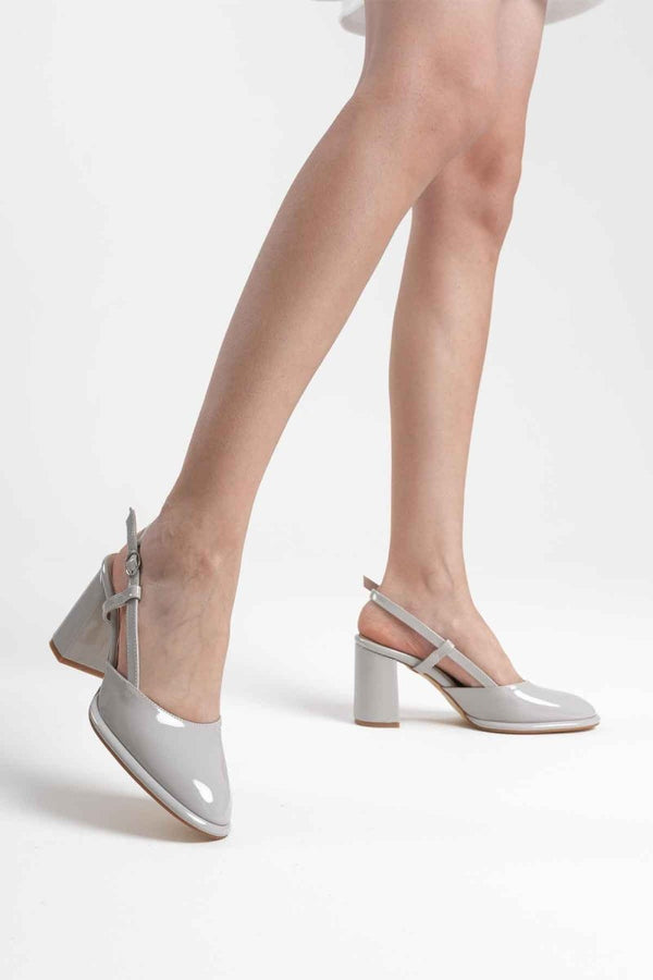 Scarpax Denma Gri Rugan Kadın Topuklu Ayakkabı