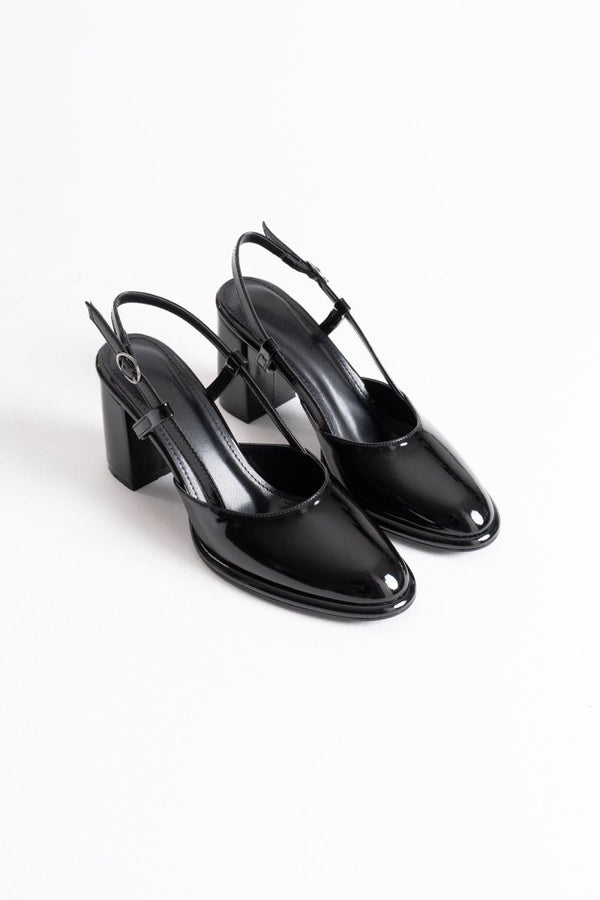 Scarpax Denma Siyah Rugan Kadın Topuklu Ayakkabı