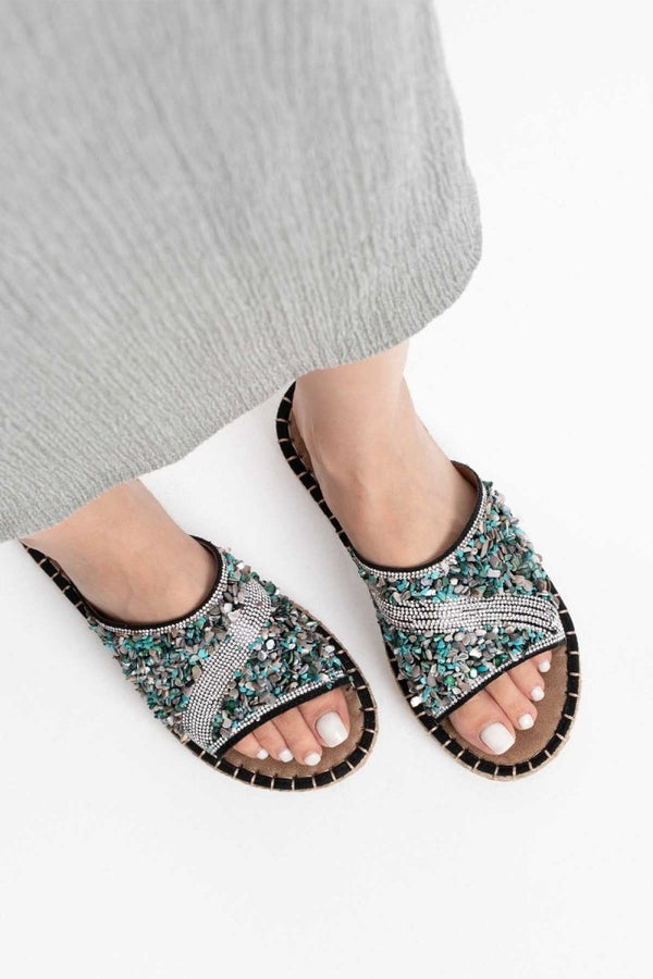 Scarpax Dennis Kadın Siyah Taş İşlemeli Terlik