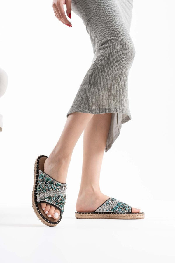 Scarpax Dennis Kadın Siyah Taş İşlemeli Terlik