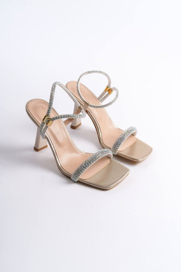 Scarpax Destina Altın Taşlı Kadın Topuklu Sandalet