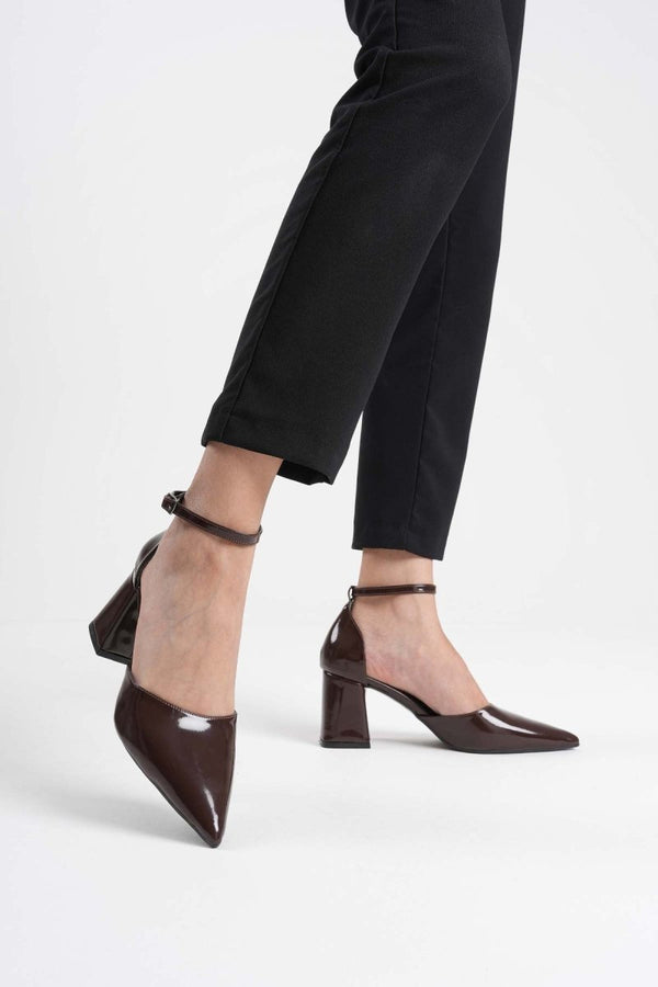 Scarpax Doren Acı Kahve Rugan Kadın Topuklu Ayakkabı