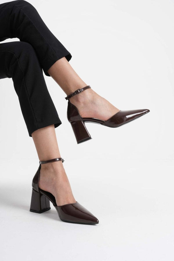 Scarpax Doren Acı Kahve Rugan Kadın Topuklu Ayakkabı