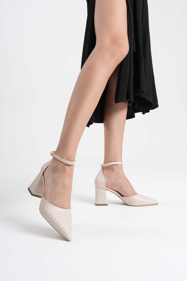 Scarpax Doren Bej Cilt Kadın Topuklu Ayakkabı