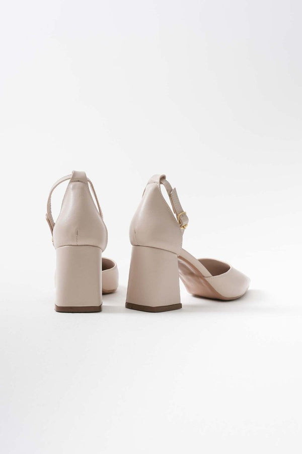 Scarpax Doren Bej Cilt Kadın Topuklu Ayakkabı