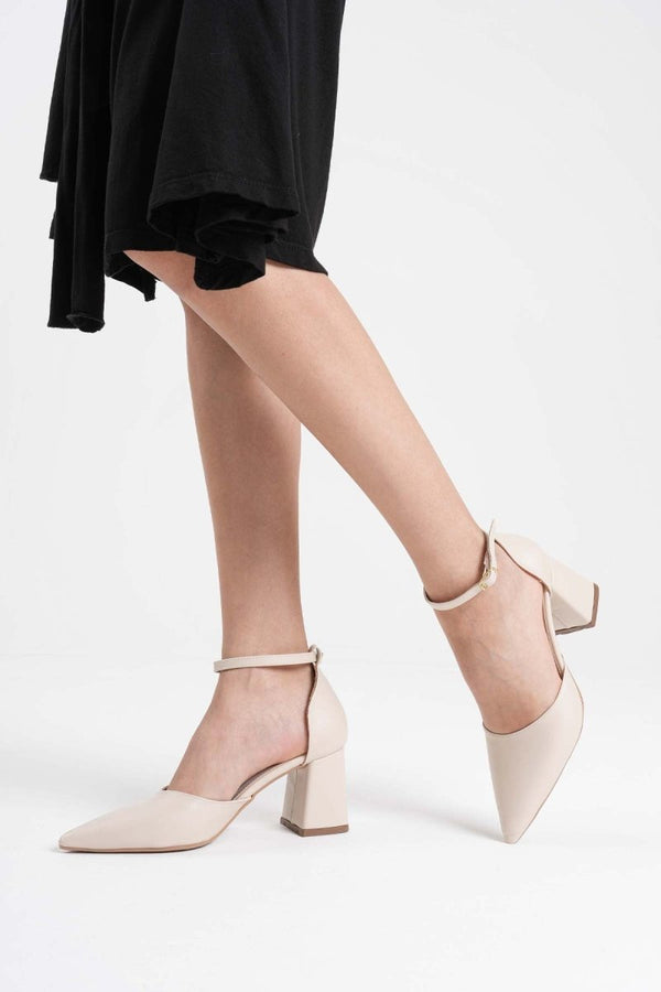 Scarpax Doren Bej Cilt Kadın Topuklu Ayakkabı