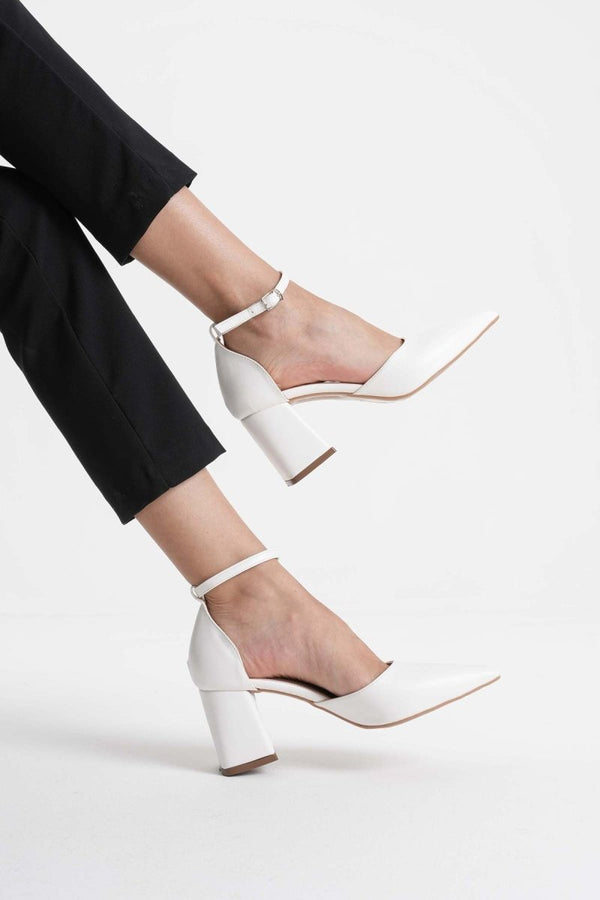 Scarpax Doren Beyaz Cilt Kadın Topuklu Ayakkabı