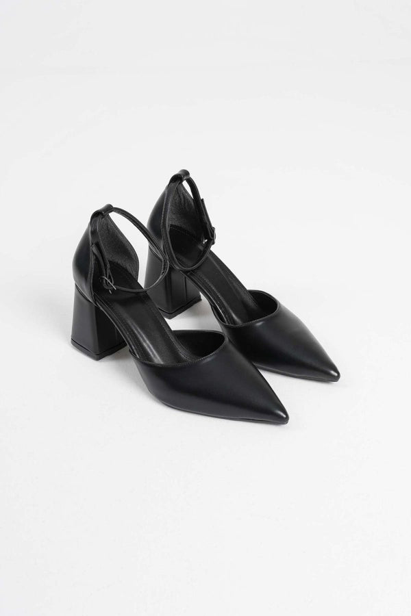 Scarpax Doren Siyah Cilt Kadın Topuklu Ayakkabı