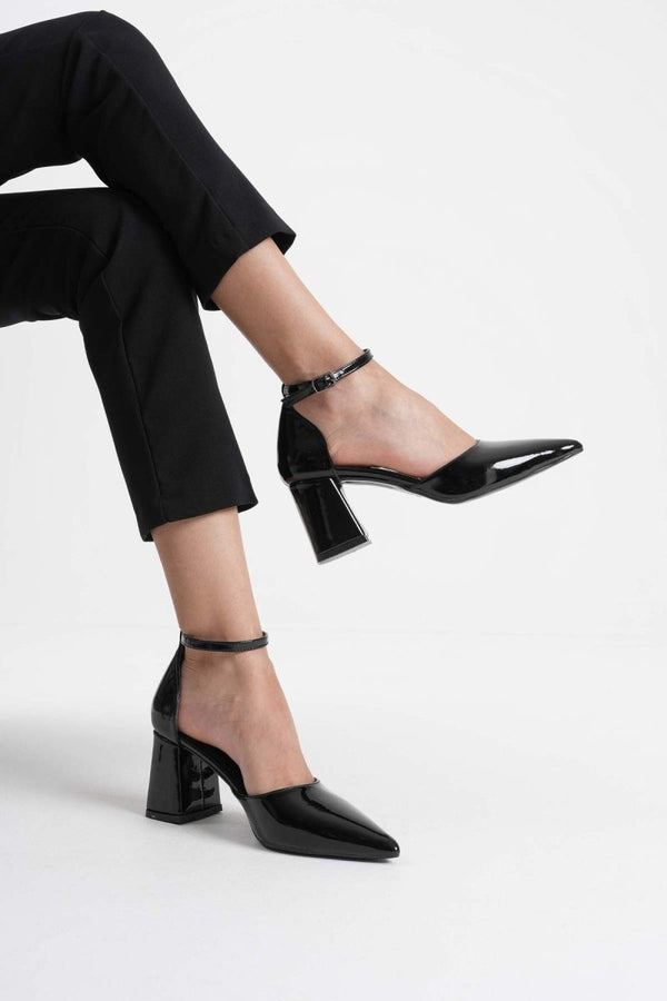 Scarpax Doren Siyah Rugan Kadın Topuklu Ayakkabı