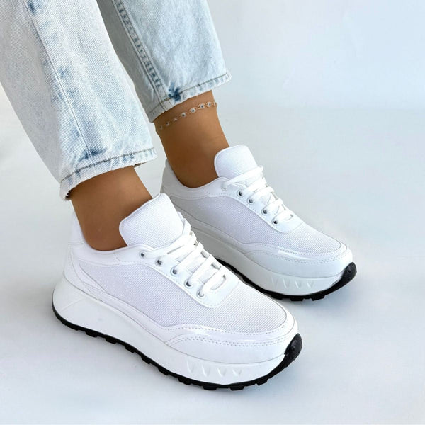 Scarpax Edva Beyaz Cilt Bağcıklı Spor Ayakkabı