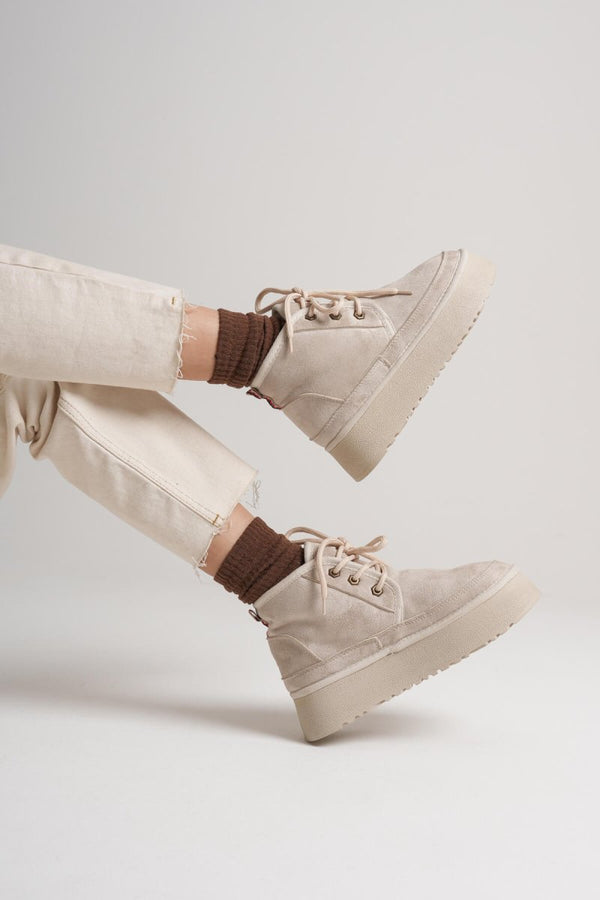 Scarpax Elena Kadın Bej Kışlık İçi Kürklü Kalın Taban Bot