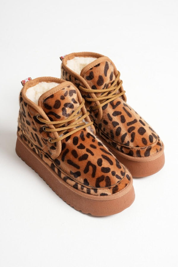 Scarpax Elena Kadın Kışlık İçi Kürklü Kalın Taban Leopar Desen Bot