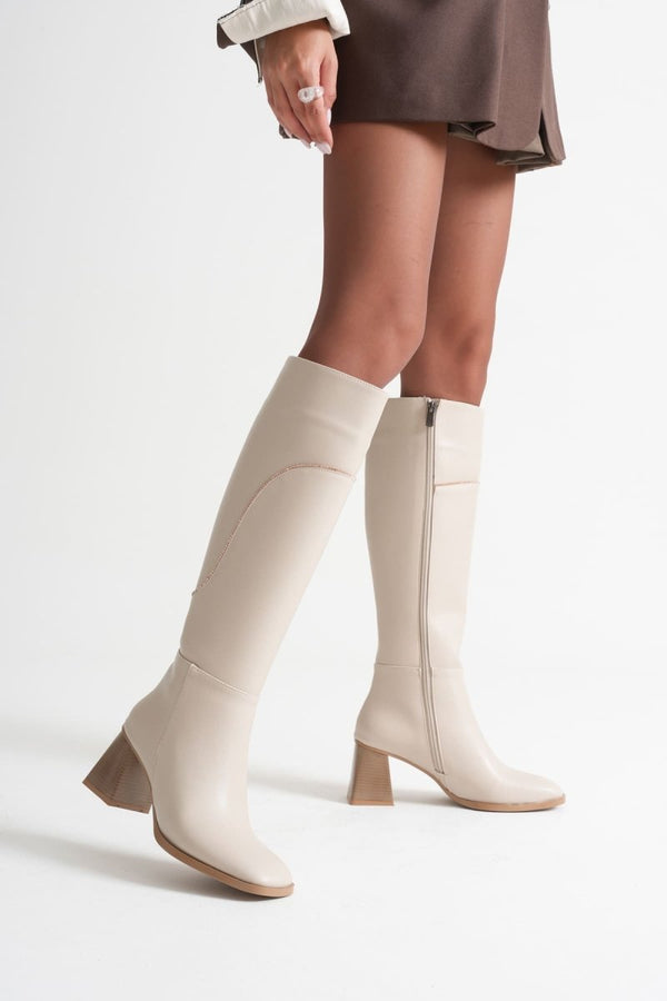 Scarpax Elora Kadın Topuklu Bej Çizme