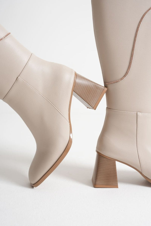 Scarpax Elora Kadın Topuklu Bej Çizme