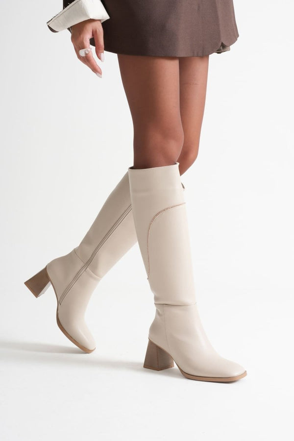 Scarpax Elora Kadın Topuklu Bej Çizme