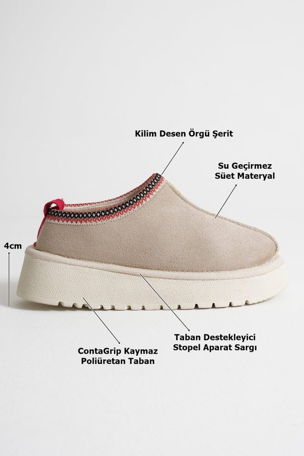 Scarpax Elsa Kadın Bej Kışlık Kürklü Terlik