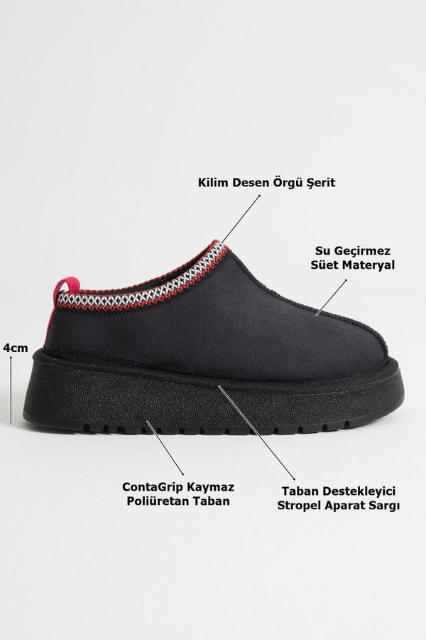 Scarpax Elsa Kadın Siyah Kışlık Kürklü Terlik