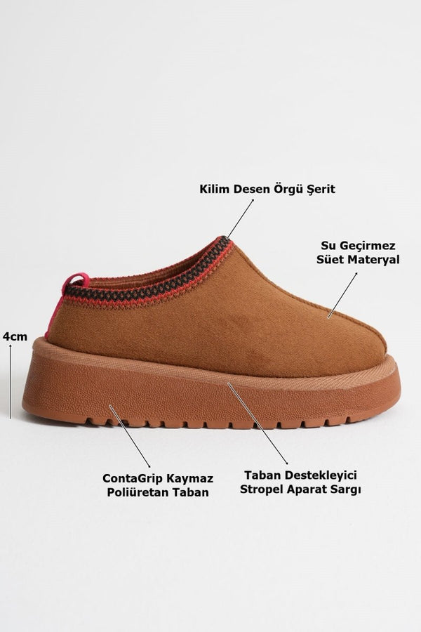 Scarpax Elsa Kadın Taba Kışlık Kürklü Terlik