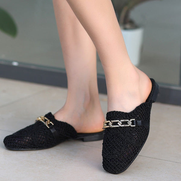 Scarpax Emert Siyah Örgülü Terlik