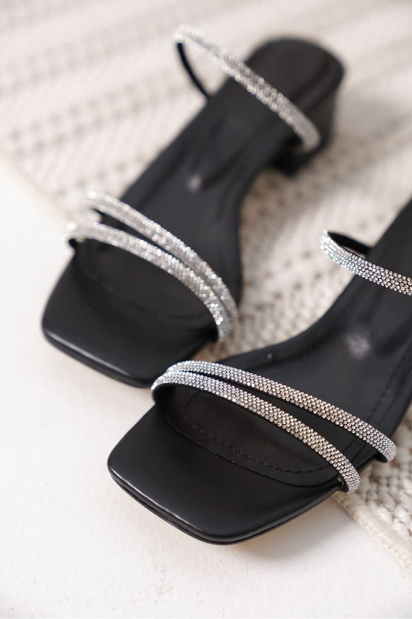 Scarpax Emma Kadın Kalın Topuklu Siyah Terlik