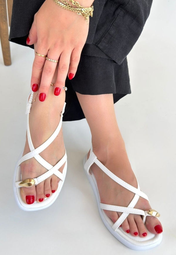 Scarpax Enjali Beyaz Cilt Sandalet