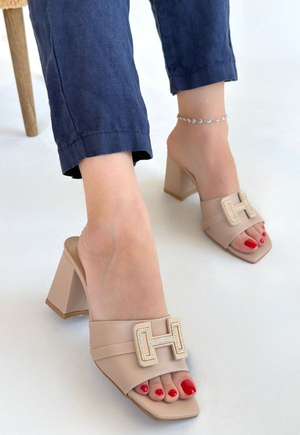 Scarpax Erew Bej Cilt Topuklu Terlik