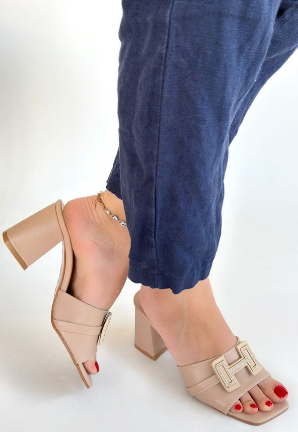 Scarpax Erew Bej Cilt Topuklu Terlik