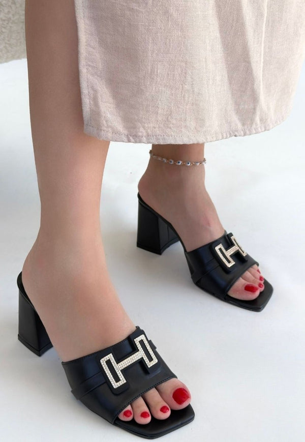 Scarpax Erew Siyah Cilt Topuklu Terlik