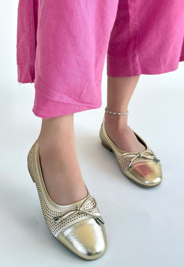 Scarpax Etya Gold Cilt Babet Ayakkabı