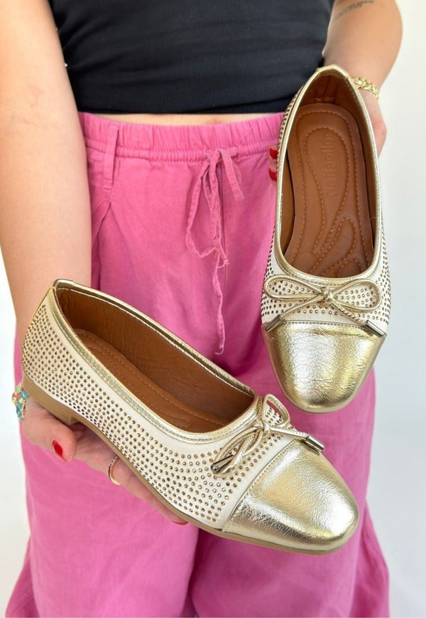 Scarpax Etya Gold Cilt Babet Ayakkabı