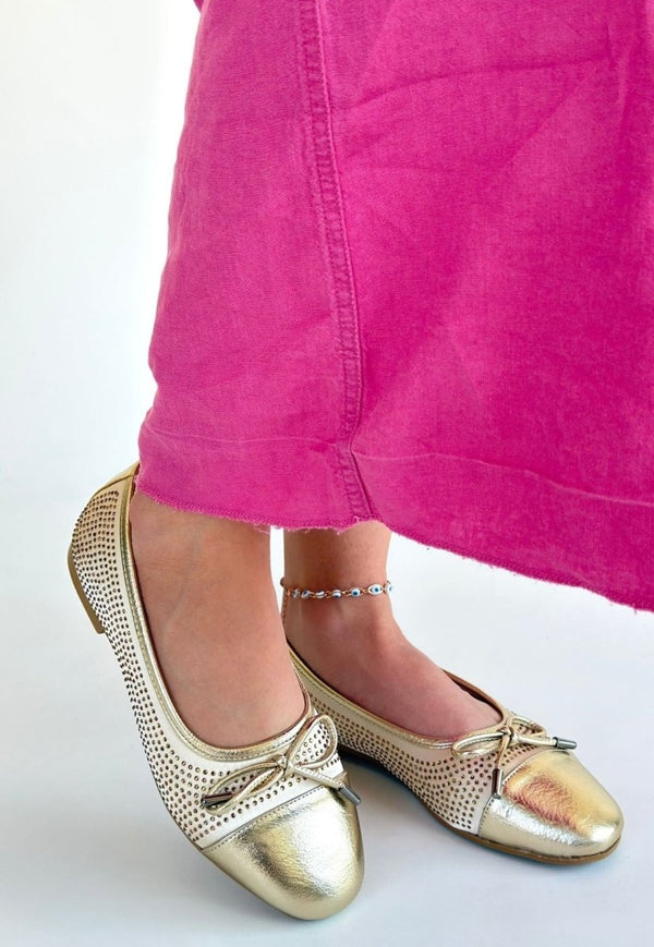 Scarpax Etya Gold Cilt Babet Ayakkabı