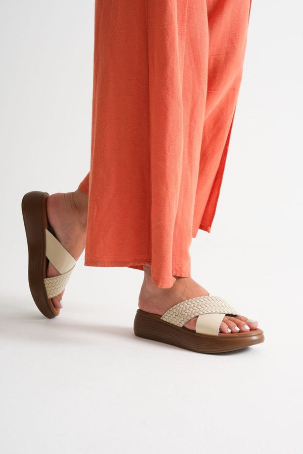 Scarpax Fayn Bej Hakiki Deri Terlik