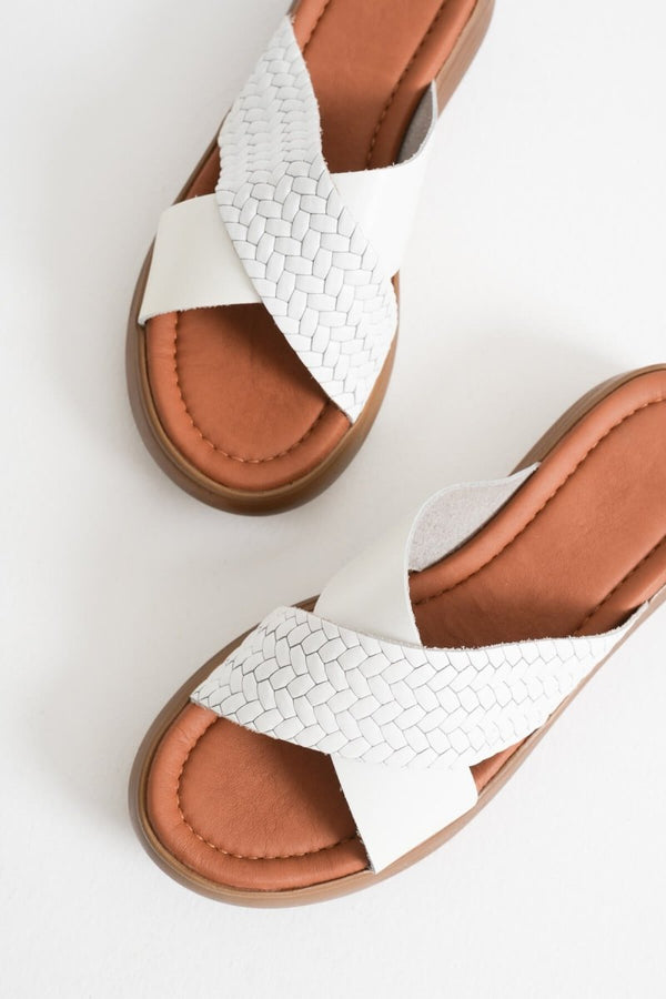 Scarpax Fayn Beyaz Hakiki Deri Terlik