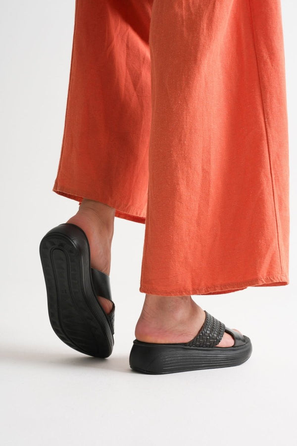 Scarpax Fayn Siyah Hakiki Deri Terlik