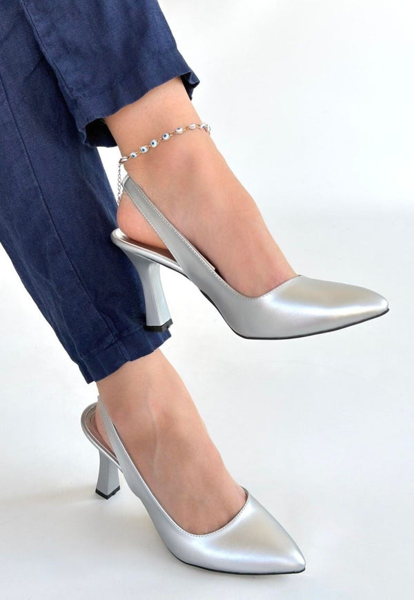 Scarpax Feey Gümüş Cilt Topuklu Ayakkabı