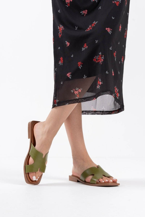 Scarpax Fergei Haki Yeşili Hakiki Deri Terlik