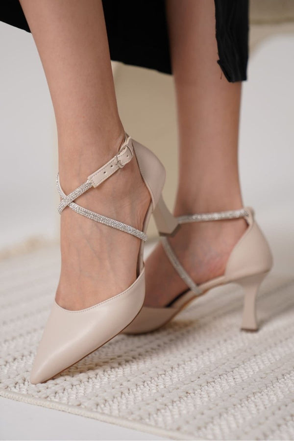 Scarpax Fiona Taşlı Kadın Bej Topuklu Ayakkabı