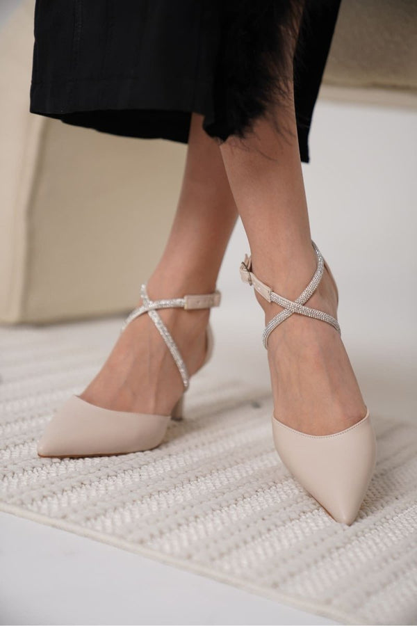 Scarpax Fiona Taşlı Kadın Bej Topuklu Ayakkabı