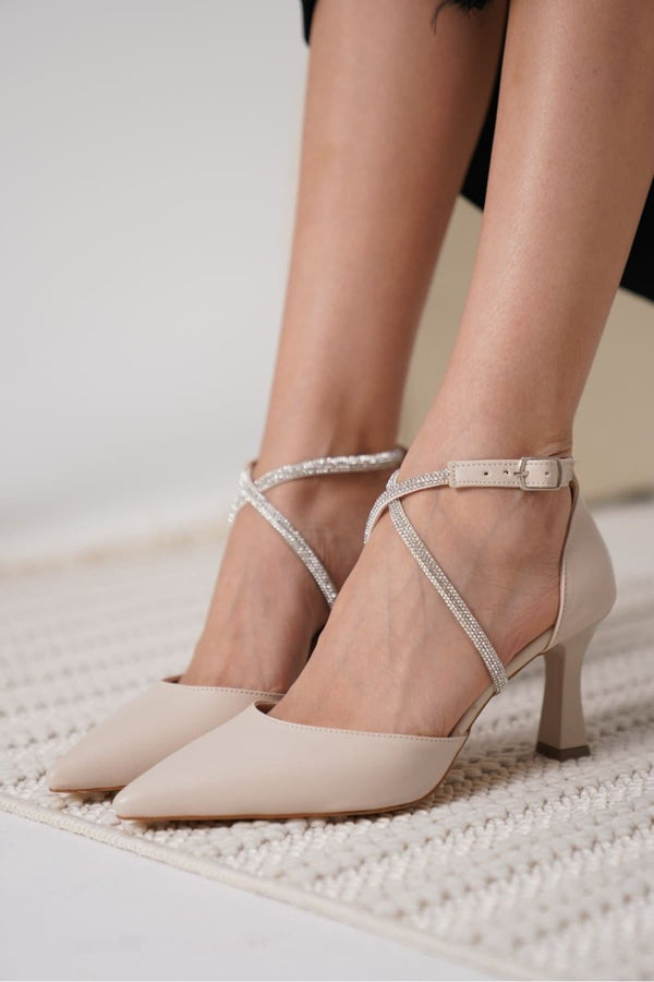 Scarpax Fiona Taşlı Kadın Bej Topuklu Ayakkabı